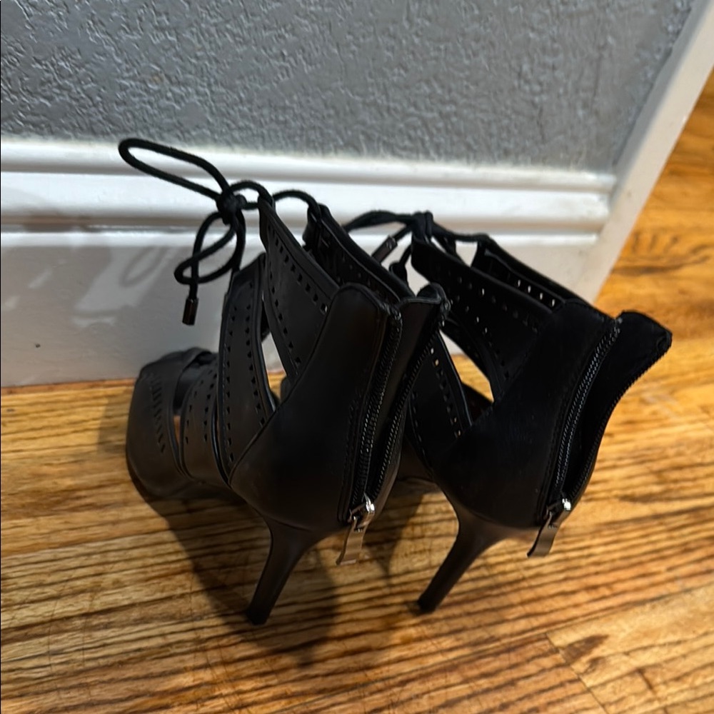 Elegant Black Lace-Up Heels